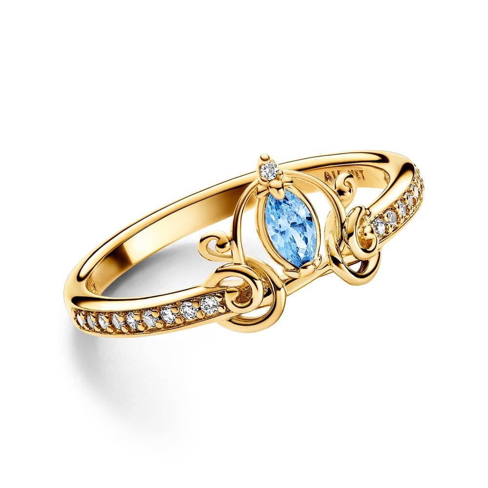 PANDORA Anello Disney Cenerentola, placcato in oro 14k con pietre di zirconia cubica incolori e celesti