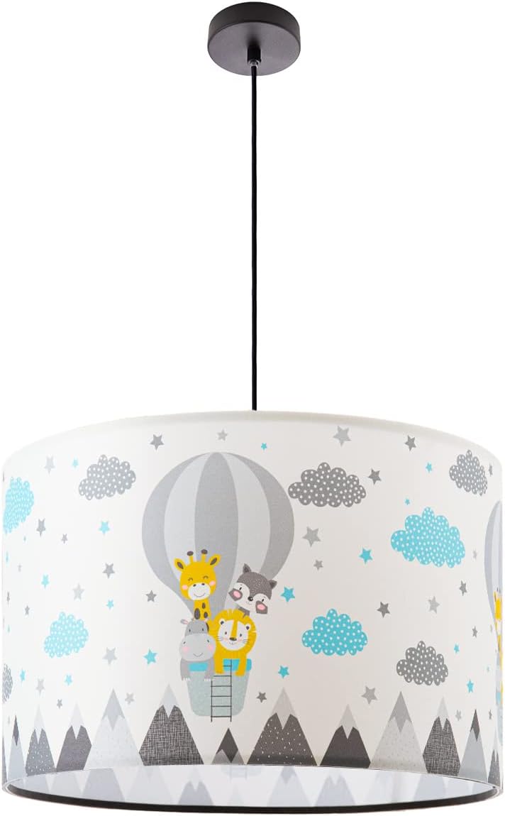 Paco Home Lámpara Habitación Infantil Niños Bebés Lámpara De Techo Luminaria De Suspensión Globo Nubes Animales Pastel E27, Tipo de lámpara: Lámpara colgante - Negro, Color/Tamaño: Crema (Ø45,5 cm)