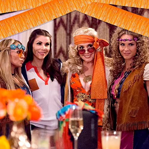 Image of 6 Pack 10 Feet Foil Fringe Garland Metallic Tinsel Streamers Banner Wall Hanging Backdrop Banner for Parade Floats, Thanksgiving, Christmas, Birthday, Halloween Party Decorations(Macaron Orange)