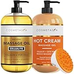 Cellulite Massage Oil, Gel & Mitt - Natural Hot Cream Massage Gel, Oil & Massager - Firm, Tone, Tighten & Moisturize Skin. Soothes Muscles (16.9 oz)