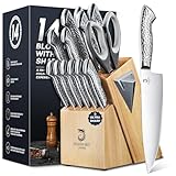 DRAGON RIOT Juego de Cuchillos de Cocina - Set de 14 Piezas de Cuchillos Japoneses de Acero Inoxidable con Autofilado, Bloque y Afilador Integrado para un Afilado Permanente, Regalo para Hombres