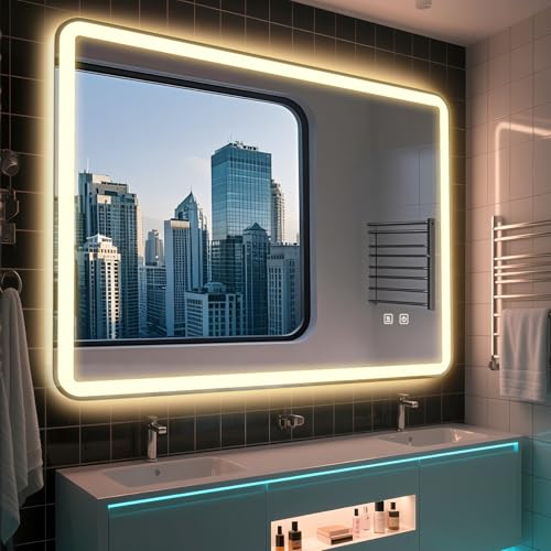 LZNIOZ Smart LED Bathroom Mirror - 3-Color Dimmable, Fast Defog, Wall Switch or Plug-In, Vertical/Horizontal Mounting for Wall-Mounted Vanity Mirrors 600 * 800mm