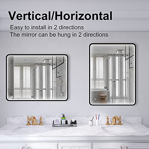 Starlead 24X32 In Black-Framed-Led-Lighted-Bathroom-Mirror, Bluetooth Makeup Vanity Mirror Wall Mounted, Anti-Fog Mirror With Light, Sensor Touch, Dimmer, Ip44 Waterproof, Cri 95, Horizontal/Vertical #TOP4