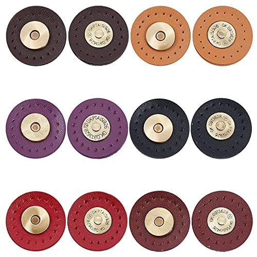 WADORN 6 colores de Cuero de PU A Presión Magnética para Monederos Cierre Magnético Redondo Botón de Costura, para Bolso de Mano Bolsos Ropa Cuero Costura Manualidades Bricolaje (30 mm)