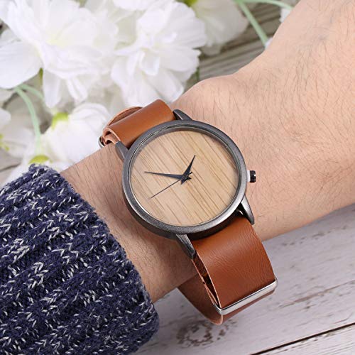 Relógio de pulso masculino relógio de madeira natural pulseira de couro relógio casual presente de a