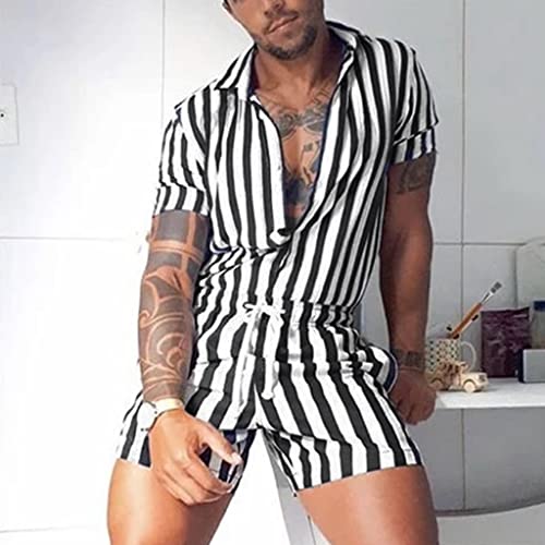 Mens Onesie Henley Jumpsuit One Piece Garment Lounge Shirt Adult Stretchy Pajamas Leotard Top2