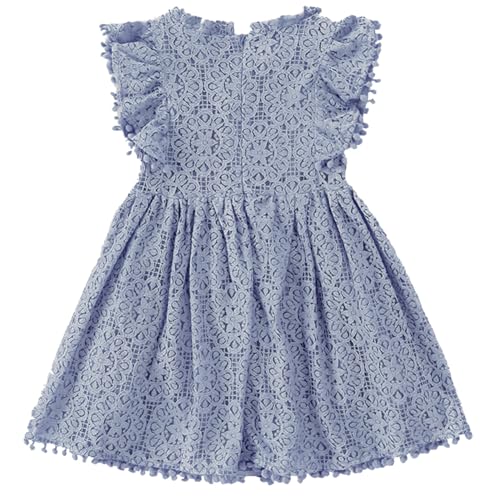 Image of BGFKS Baby Girl Tutu Dress Elegant Lace Pom Pom Flutter Sleeve with Flower Headband Set