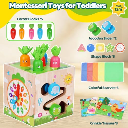 Image of KMTJT Wooden Activity Cube - Montessori Toys for 1 2 3 Year Old Toddlers