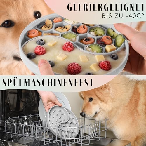 ne&no® Anti Schling Napf für Hunde und Katzen I Slow Feeder I Leckmatte Hund mit großem Saugnapf I Schleckmatte Katze für Nassfutter und Trockenfutter (Stone Grey)