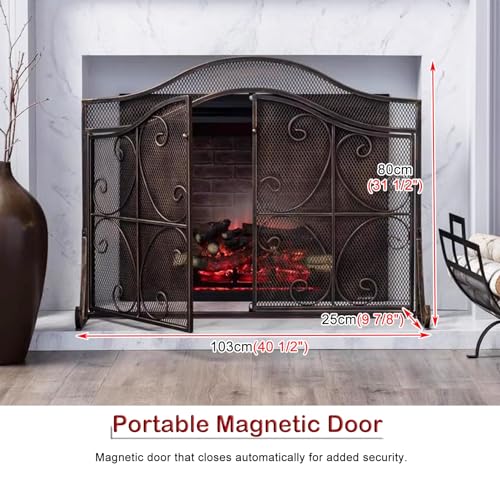 Mampara de chimenea de bronce forjada a mano con elegante arco 4