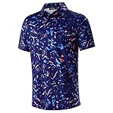 Mens Golf Shirts Dry Fit Short Sleeve Print Moisture Wicking Casual Polo Shirt