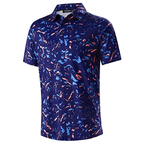 Mens Golf Shirts Dry Fit Short Sleeve Print Moisture Wicking Casual Polo Shirt #TOP12