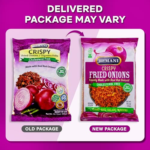 HEMANI Crispy Red Fried Onions 14.1 OZ (400g) - MSG Free French Fried Onions - Made with Real Red Onions - Perfect Crispy Onions for Cooking and Salad Topping
