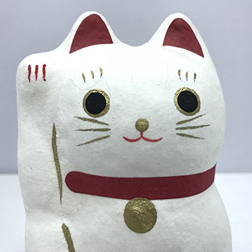 張り子　招き猫　白猫　手書き　４個 Amazon.co.jp: はりこーシカ 招き猫 白【張り子】【張子】【白猫