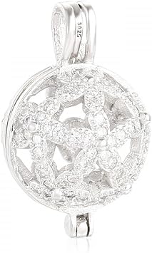 925 Sterling Silver CZ Mount Pendant Ball Pearl Cage Pendant Pearl Locket for Handmade Necklace Jewelry for WomenPlatina Color