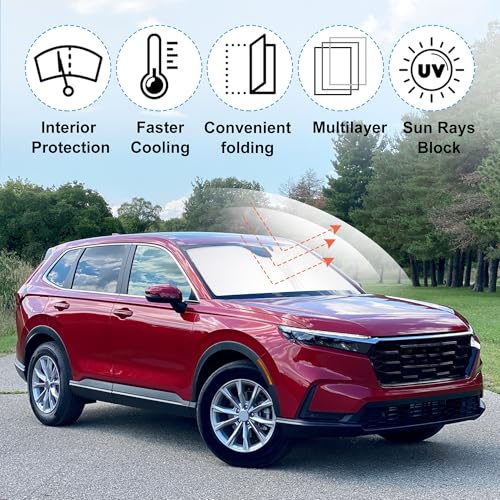 Image of Windshield Sun Shade Custom Fit for 2023 2024 2025 2026 Honda CRV SUV, LX, EX, EX-L, Sport Hybrid, Touring Accessories Foldable Sunshade Sun Blocker Protect Car from Sun Rays & Heat Damage