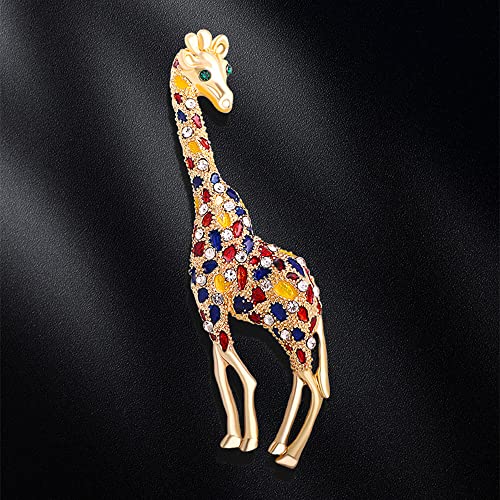 Image of Rhinestone Colorful Giraffe Brooch Pin for Women Girls Unisex Gold-Toned Fashion Crystal Big Animal Brooches Lapel Pins Cute Dress Accessories Birthday Easter JewelrySouvenir for Pet Lover
