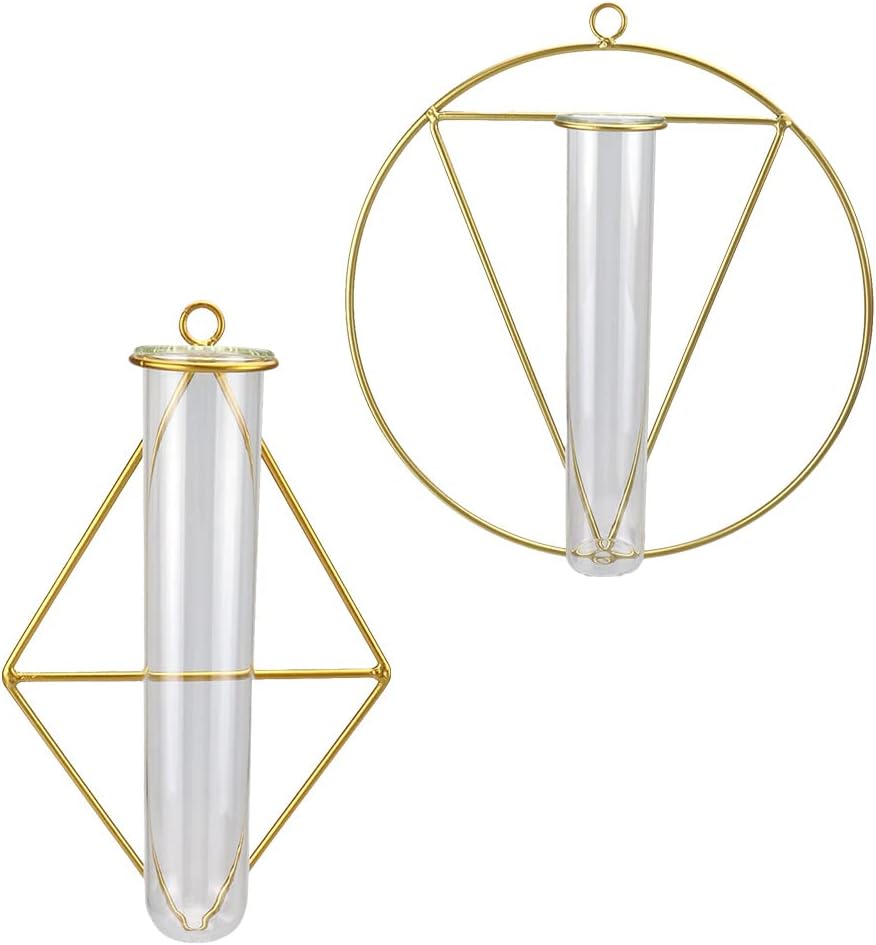 壁掛け花瓶 吊り下げタイプ 一輪挿し 造花 水耕栽培 インテリア ゴールドフレーム 2種セット 即日発送