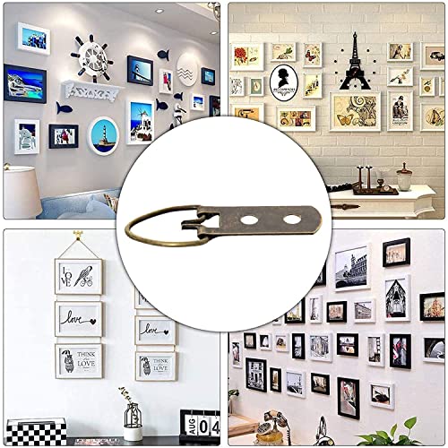 Image of 54mm x 16mm Double Holes D Ring Picture Hangers Hardware Assortment Kit, for Home Decoration Hanging Clock Paintings Artwork Creative Picture Frame Photo Hanging Solutions Bronze Tone 50pcs