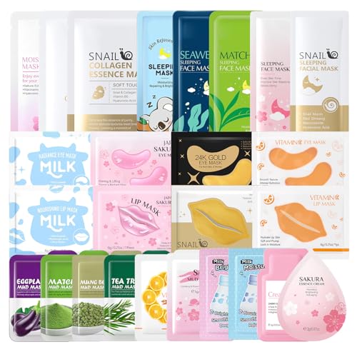 26 Piezas Kit Skincare Pack Skincare Niña Con Mascarillas Para Dormir, Película De Barro, Mascarillas Para Ojos Y Labios, Hidratantes Y Suaves Kit Facial Para Mujeres Y Adolescentes