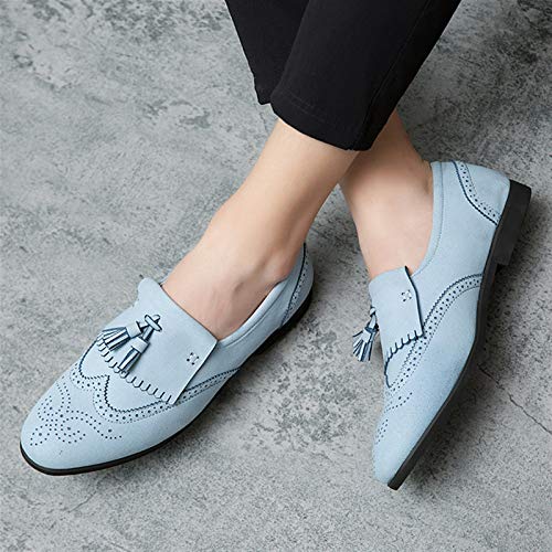 HOOENG Smoking Loafer for Men Tassel Wing tip Brogue Embossed Loafer Shoes Flat Heel Flexible Lightweight Resistant Anti-Slip Driving Slip On (Color : Blue, Size : 10.5)4