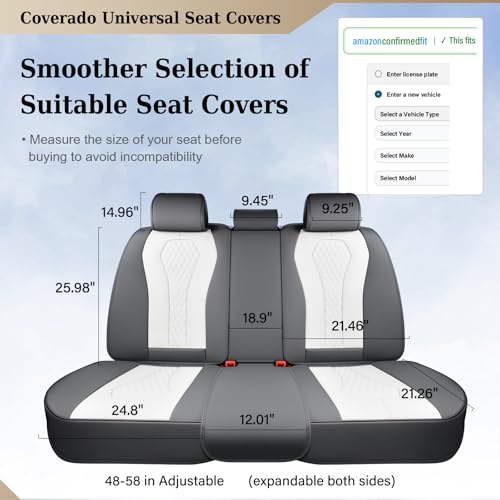 Image of Coverado Rear Seat Covers, White Car Seat Cover, Back Seat Cover, 3-Pieces Luxury Car Seat Cushion, Leather Seat Cover Seat Protector Universal Fit Most Cars