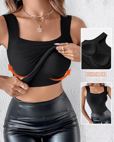 Image of CHICME Womens U Neck Shapewear Built-in Bra Tank High Strechy Sleeveless Slim Fit Tops Camisole Workout Tops