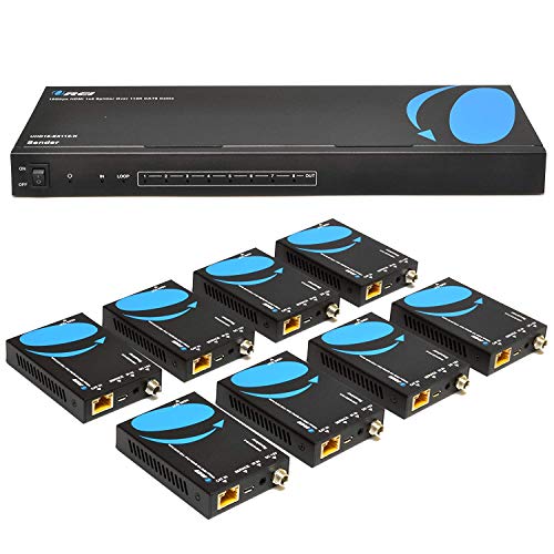 4K 1x8 HDMI Extender Splitter by OREI Multiple Over Single Cable CAT6/7 4K@60Hz 4:4:4 HDCP 2.2 with IR Remote EDID Management - Up to 115 Ft - Loop Out - Low Latency - Full Support