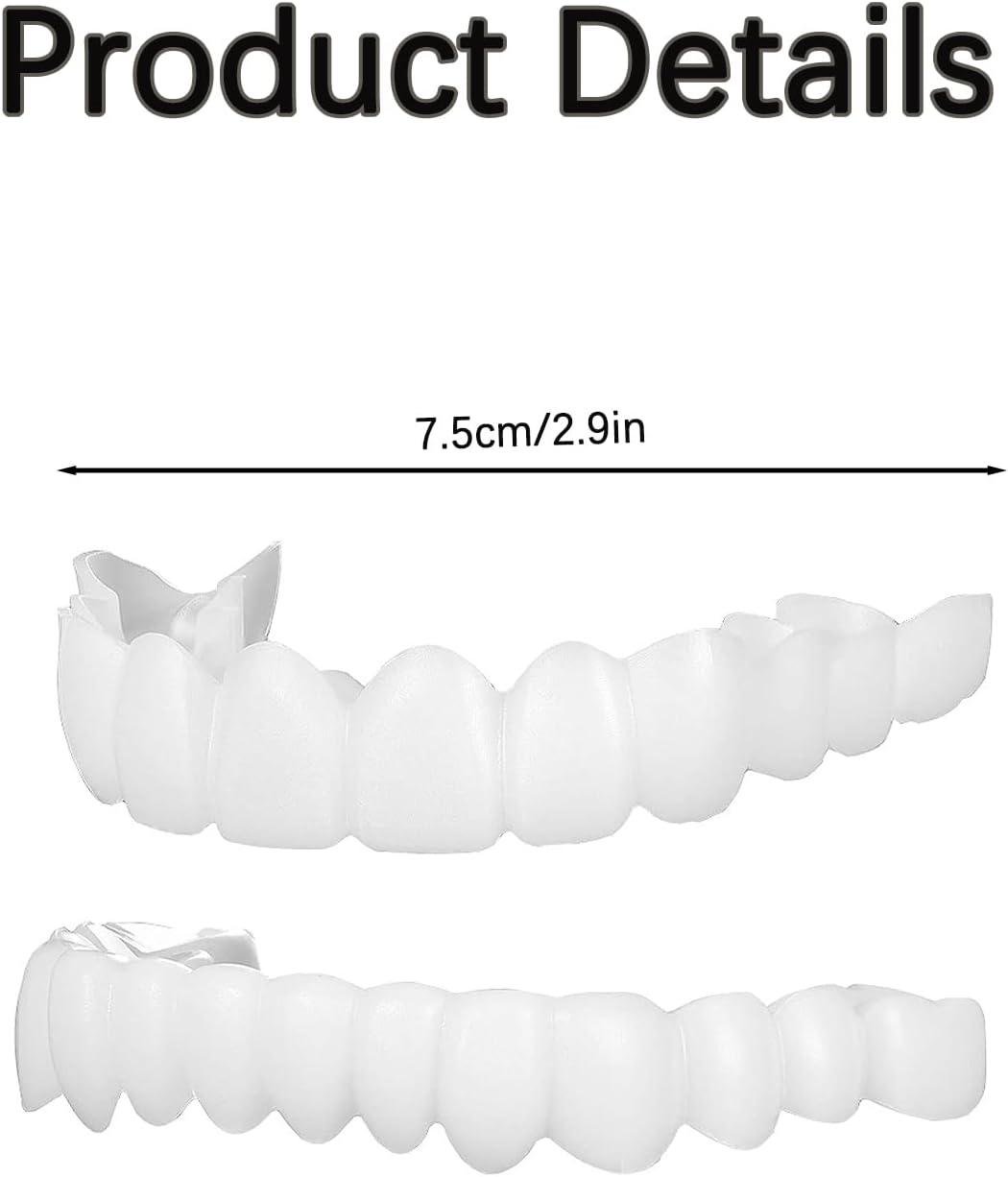 False Teeth, 1 Pairs Clip in Veneers Teeth, False Teeth Veneers Top and Bottom, Clip on Veneers Top and Bottom, Veneers Teeth Top and Bottom Set, Veneers Teeth for Men Women with Bad Teeth