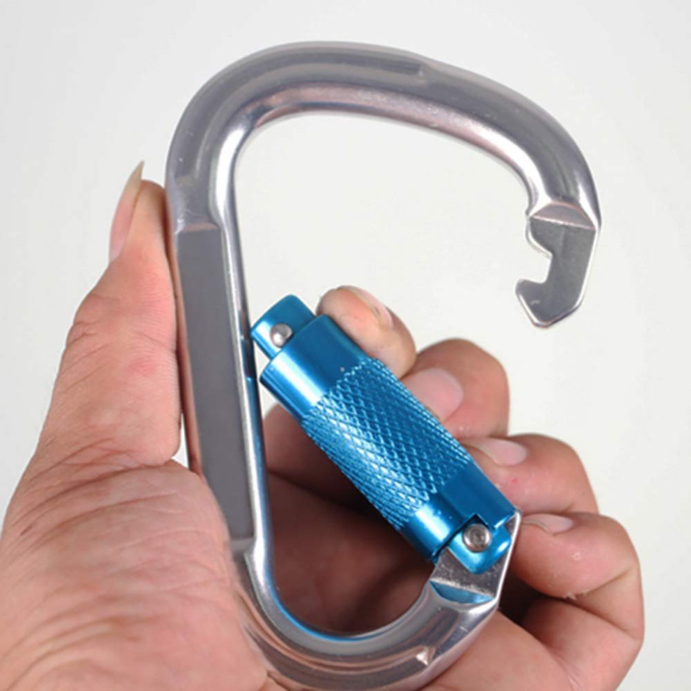 Mousqueton en Acier Inoxydable Clip Clip Crochet 2pcs Clip de Mousqueton en Acier Inoxydable Clip de Retenue 25kn Aluminium Ultra-léger Verrouillage Automatique Camping Super Durable (Bleu,114x73mm)