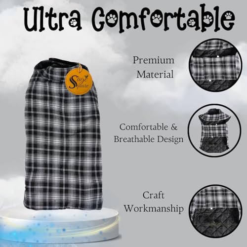 Image of Sage Square Winter Coloured Dog Coat - All-Weather Protection, Windproof, Waterproof Cozy Fleece Lining, Adjustable Straps, Durable Construction, Stylish, Comfortable, Jacket (Black & White, Large)