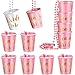 Maitys 12 Pieces Team Bride/Groom and Bride/Groom to Be Plastic Beaded Bridal Shot Glass Necklace Rose Red/Pink/Black and White with Gold Foil for Bachelor/Bachelorette Party Necklace (Bride Style B)