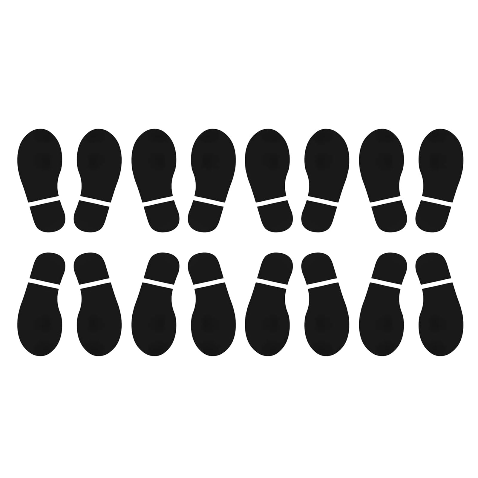 TOP-VIGOR 6x2.5 Inch Footprint Floor Stickers, 8 Pairs Self-Adhesive PVC Footprint Decals for Tile and Smooth Floors, Waterproof Shoe Print Signs for Classroom Hallway Stair Guide, Black