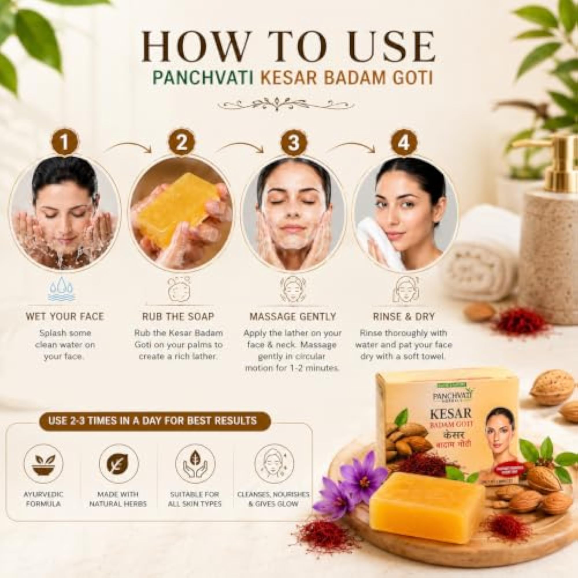 Kesar Badam Goti Beauty Soap Pack of 8