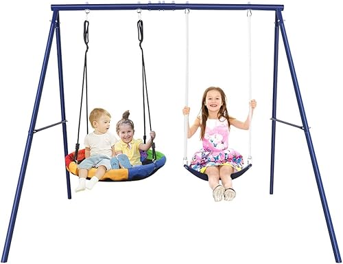 Juego de columpio para exteriores para niños juegos de columpio para patio trasero con platillo ajustable y asiento oscilante juego para niños al