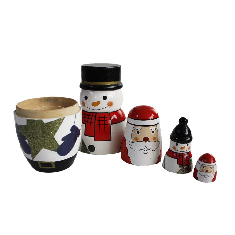 Oostifun Gobus hölzerne Weihnachten Matryoshka Weihnachtsmann Nesting Dolls Russische Verschachtelung Puppen Setzt Holz Stapeln Puppen Kinder Weihnachten Geschenk (Schneemann und Weihnachtsmann)