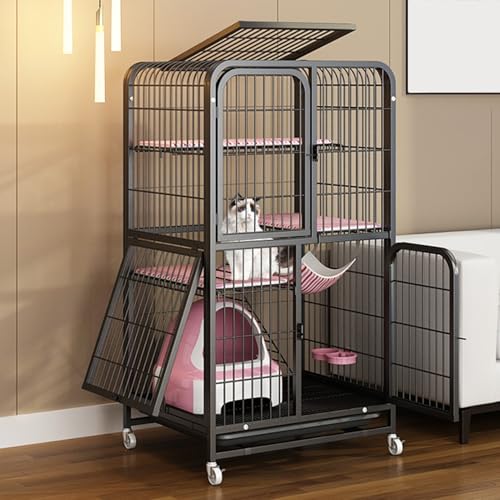 Cage pour chat 1 à 2 chats spacieuse avec plateau lavable pour nettoyer facilement