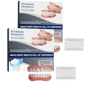 Advanced Customized Full Denture Set,Dentures False Teeth Set, Silicone Reline Denture Set,Natural-Looking Teeth, Soft and Comfortable 2 Set