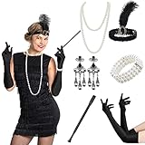 Womens 1920s Flapper Accessory Set Great Gatsby Headband Headpiece Roaring 20's Costume Accessories Pack of 5