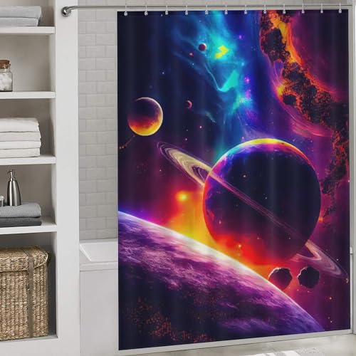 Rideau de douche planète ciel étoilé imperméable 168x183cm avec crochets - 2