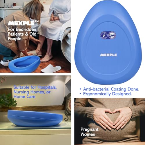 Image of MEXPLE SpaceX1 Bedpan for Elderly Men & Women | Durable & Heavy Duty PP Material | Nonstick Surface & Easy to Clean | For Hospital, Home Bedridden Adult Patient - Blue (1000ML)