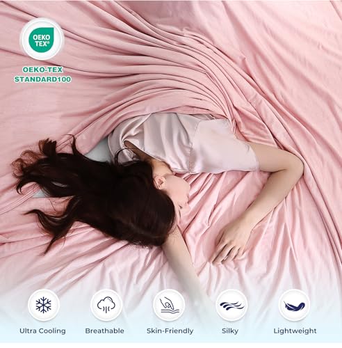Image of Luxear Arc-Chill Q-Max 0.5 Self-Cooling Blanket, 220 x 200 cm, Pink | 2 in 1 double-sided thin summer blanket, cotton for hot, cooling blanket for people, bed throw, baby blanket, cuddly blanket
