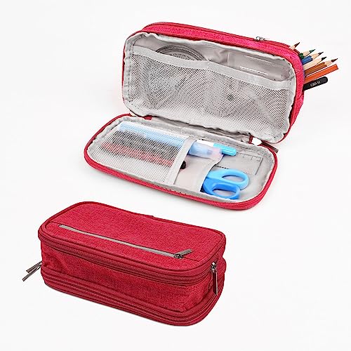 Case Large Capacity Pen Bag Big Stationery Storage Kit For Office Travel Pouch Arts And Crafts Supplies Organizer Multiple Compartments Water Resistant (red)