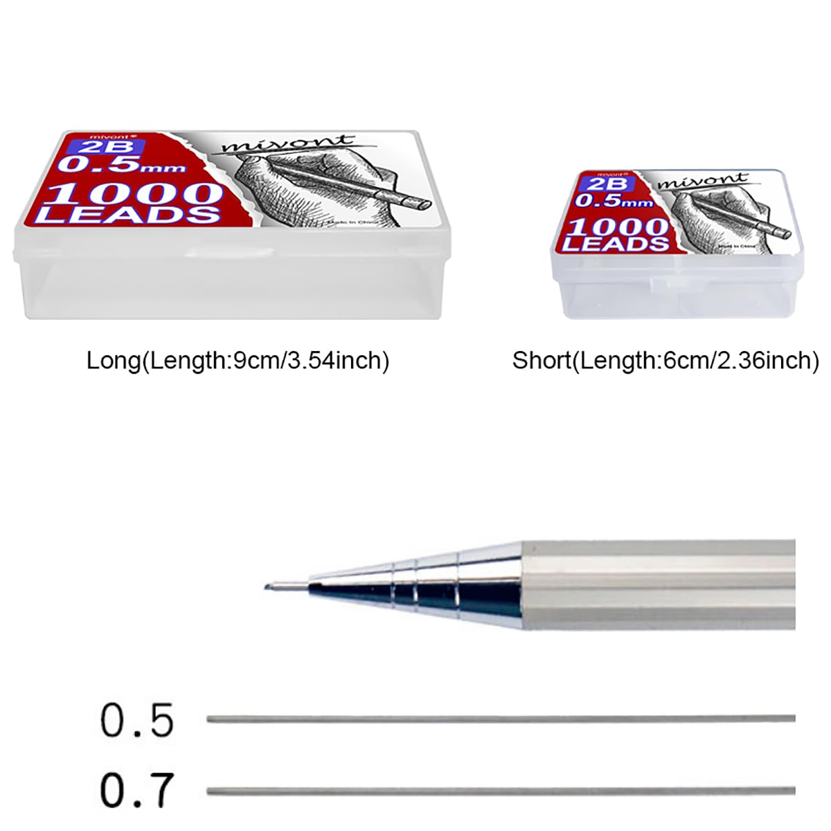 mivont 1000 PCS 0.5 mm 2B Lead Refills Medium Thickness Break Resistant Lead Graphite (0.5mm Short 6cm) - Image 4