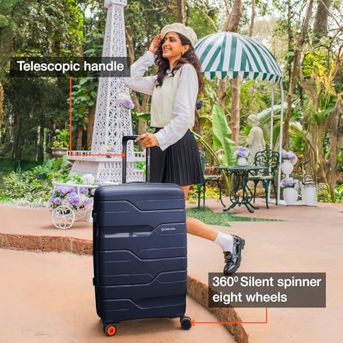 Image of Nasher Miles Polypropylene 360 Degree Paris Hard-Sided Check-in Luggage 28 inch | 75cm | 8 Wheels Large Trolley Bag for Travel | Suitcase (Navy Blue)