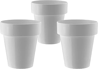 Kalapanta Set 3 Vasi colore Bianco in plastica lucida con fondo rialzato - Vaso adatto ad uso interno ed esterno, adatto a fiori e piante (Diametro 14cm, Bianco)
