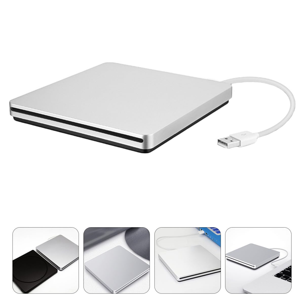 1ensemble Lecteur DVD Externe USB Graveur CD DVD Portable Argenté Transmission Rapide Données Compatible PC Portable et Ordinateur Bureau