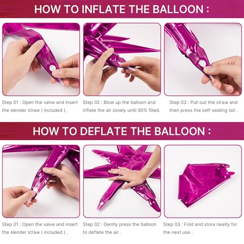 Image of PartyWoo Hot Pink Star Balloons 110pcs Different Sizes 18 12 10 5 Inch Pack 22 Inch Rose Pink Spike Star Foil Mylar Balloon Arch Kit for Birthday Wedding Party Decorations Pink-Y39