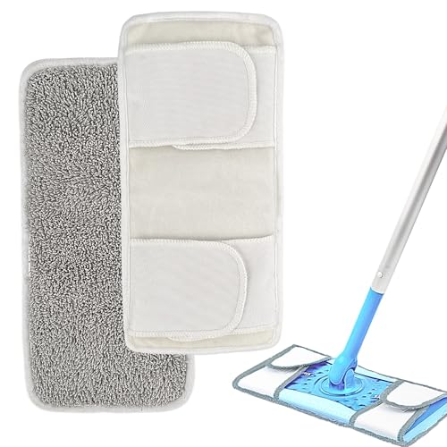 Image of Reusable Mop Pads for Flash Speedmop Heavy Duty Microfibre Wet Dry Cleaning Mop Pad Machine Washable Up to 100x (Grey-2 Pack)
