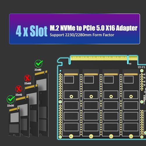 Adaptador M.2 NVMe a PCIe 5.0 X16 GLOTRENDS Raid compatible con AMD Intel 4